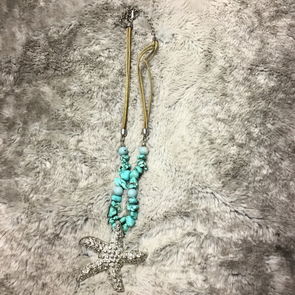 Starfish Pendant Necklace with Turquoise Beads